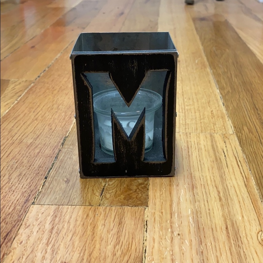 “M” decorative tin candle holder